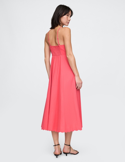 Linen-Blend Scalloped Midi Dress