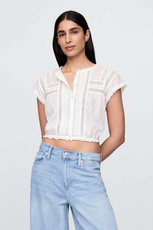 Cropped Ruffle Pintuck Top