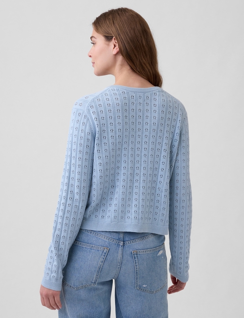 100% Cotton Pointelle Crop Cardigan