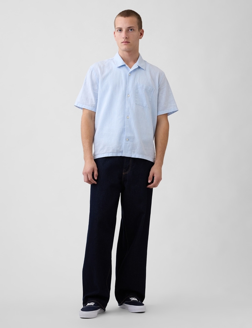 Linen-Cotton Relaxed Straight-Hem Shirt