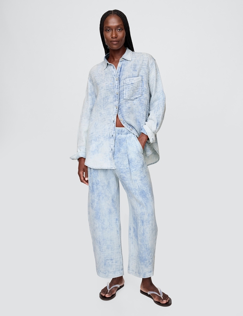 Crinkle Gauze Denim Oversized Shirt