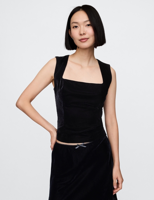 Recycled Velvet Square-Neck Cropped Top