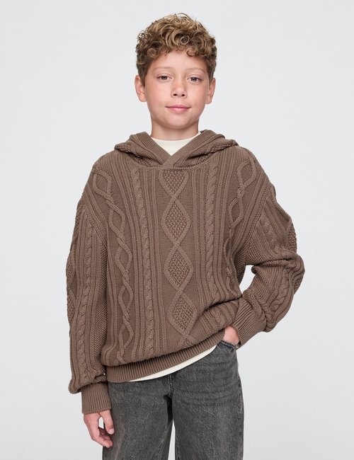 Kids Hooded Cable-Knit Sweater