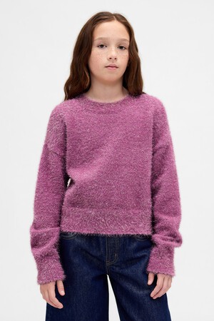 Kids Metallic Eyelash Crewneck Sweater