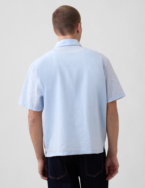 Linen-Cotton Relaxed Straight-Hem Shirt