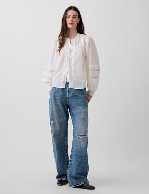 LS LACE PINTUCK TOP
