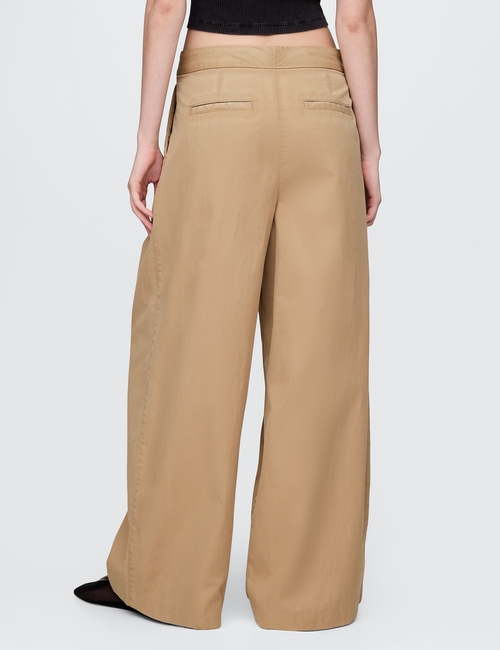 High Rise Twill Pleated Wide-Leg Khakis