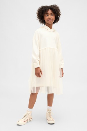 VintageSoft Oversized Tulle Hoodie Sweatshirt Dress