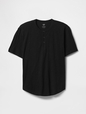 Lived-In Relaxed Curved Hem Henley T-Shirt