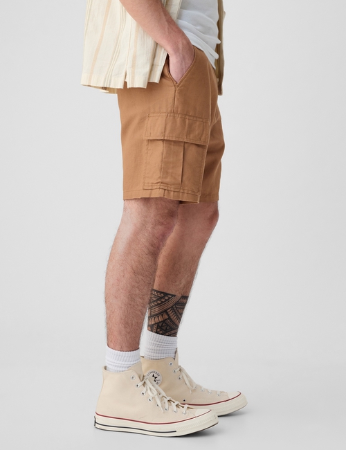 8" Linen-Cotton Cargo Shorts