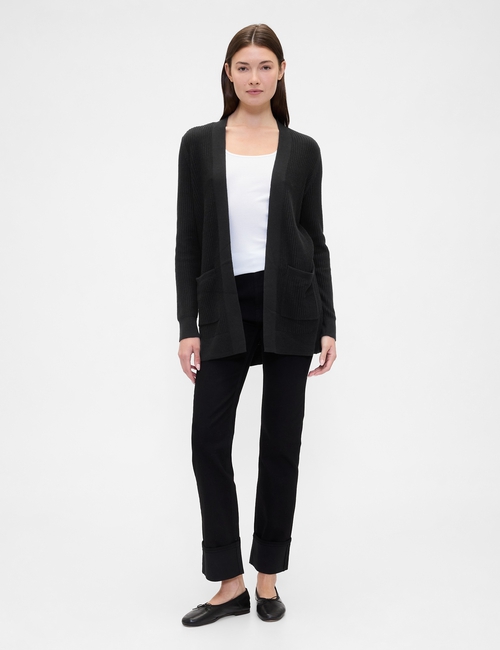 Relaxed Shaker-Stitch Open-Front Cardigan