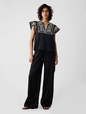 Crinkle Gauze Embroidered Cropped Shirt