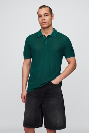 Textured Crochet Polo Shirt