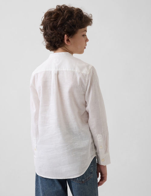 FRCH LS LINEN BAND COLLAR SHIRT