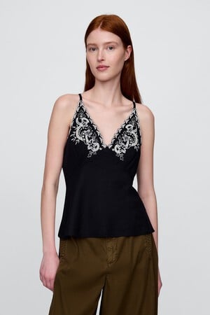 Linen-Blend Embroidered Halter Top