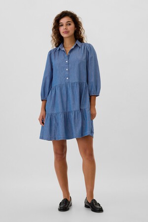 Denim Tiered Mini Shirtdress