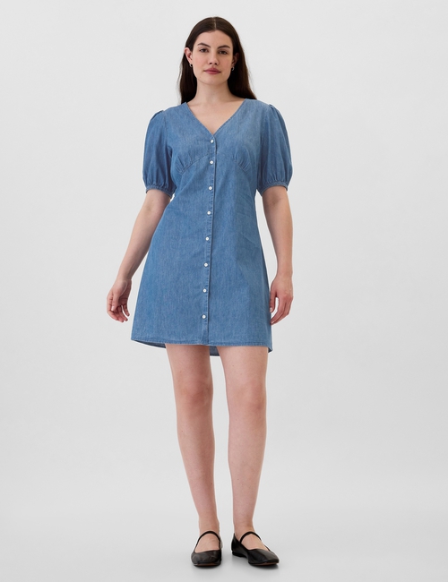 Denim Puff Sleeve Mini Dress