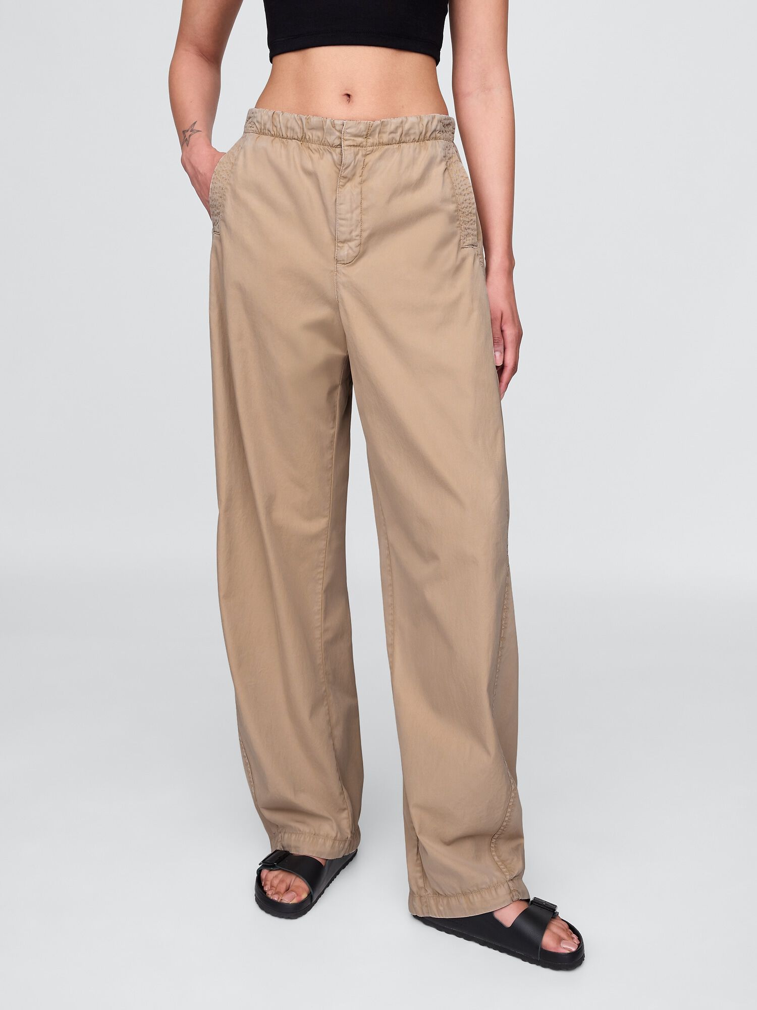 Shop Mid Rise Barrel Parachute Pants for | GAP UAE