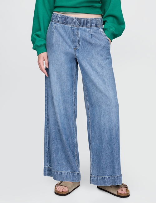 Mid Rise UltraSoft Pleated Easy Baggy Jeans