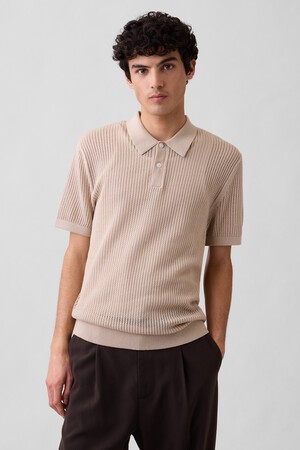 Crochet Sweater Polo Shirt