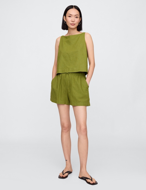 4" Mid Rise Pull-On Linen-Blend Shorts