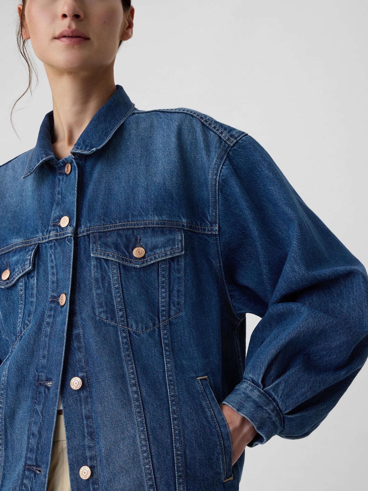Shop Gap DOEN Oversized Icon Denim Jacket for Womens GAP UAE