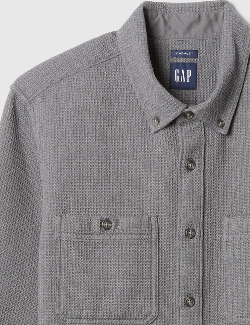 Waffle-Knit Flannel Shirt