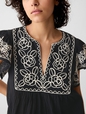 Crinkle Gauze Embroidered Cropped Shirt