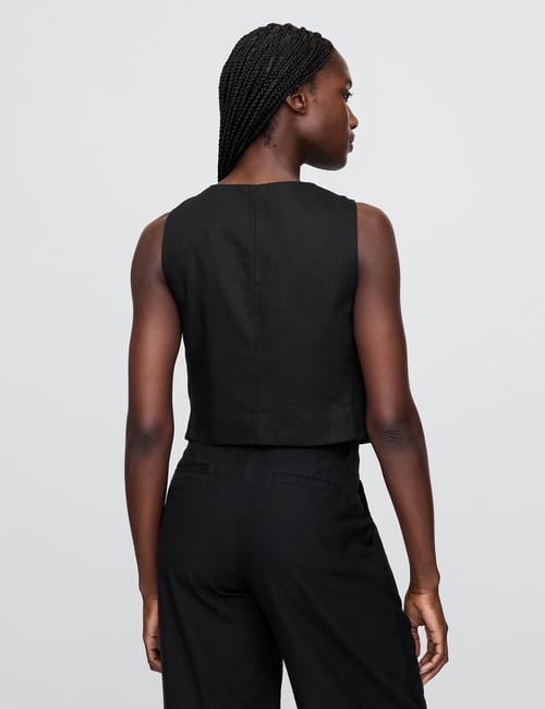 Linen-Blend Tie-Front Crop Vest