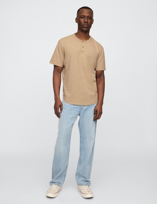 Lived-In Relaxed Curved Hem Henley T-Shirt