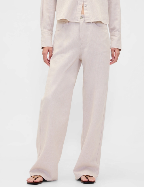 Linen-Cotton Wide-Leg Pants