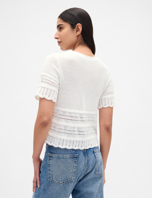 Linen-Blend Pointelle Sweater Crop Top