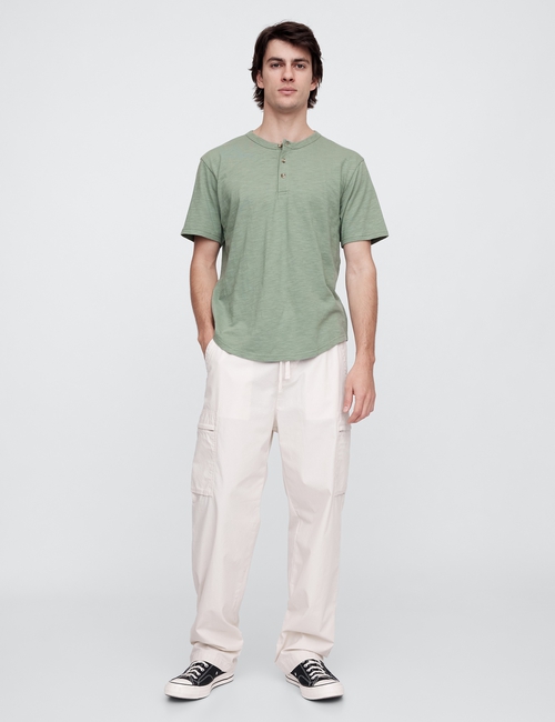 Lived-In Relaxed Curved Hem Henley T-Shirt