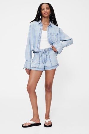 GapStudio High Rise Draped Denim Easy Shorts