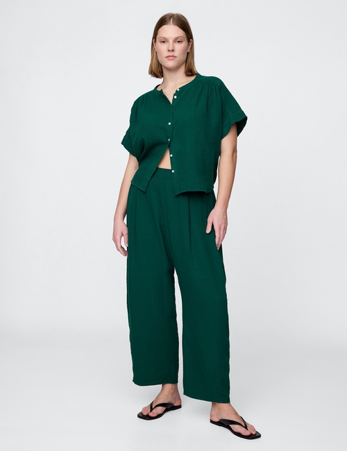 Crinkle Gauze Easy Barrel Pants