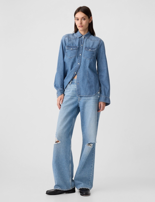 Fitted Denim Western Shirt with Washwell