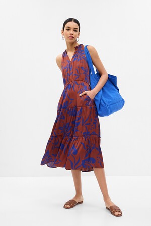 فستان متوسط الطول بطبقات من جاب