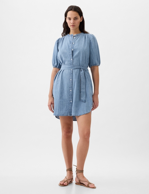 Puff Sleeve Denim Mini Dress