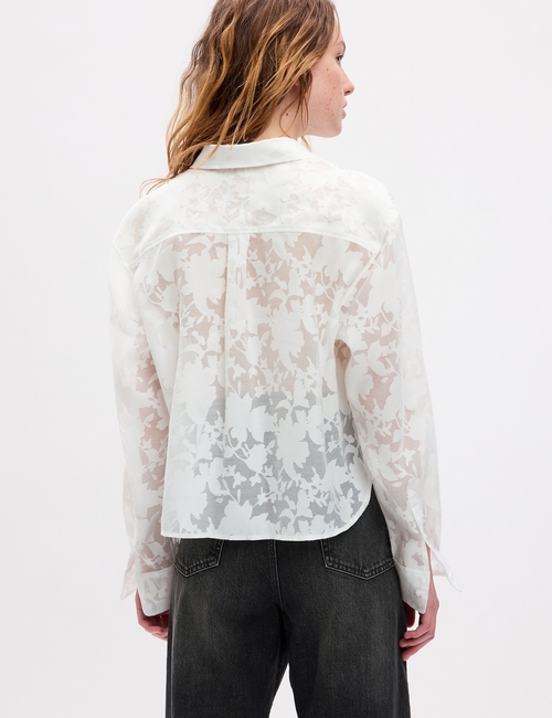 Sheer Floral Cropped Shirt