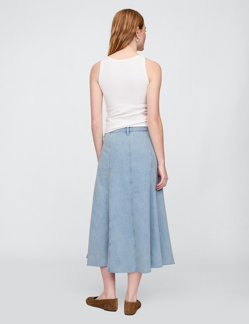 Denim Ruffle Maxi Skirt