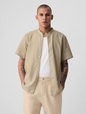 Linen-Cotton Collarless Shirt