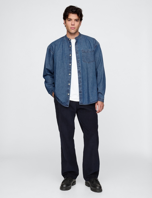 Collarless Denim Big Shirt