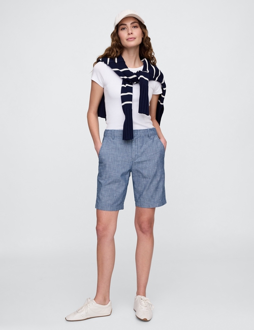 9" High Rise Chambray Downtown Bermuda Shorts