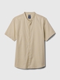 Linen-Cotton Collarless Shirt