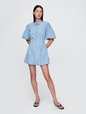 Denim Bubble Mini Shirtdress