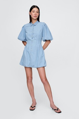 Denim Bubble Mini Shirtdress
