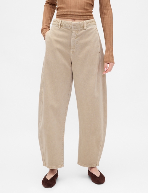 Mid Rise Twill Barrel Pants