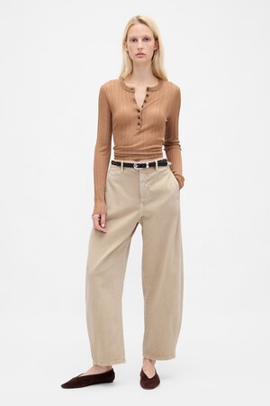Mid Rise Twill Barrel Pants