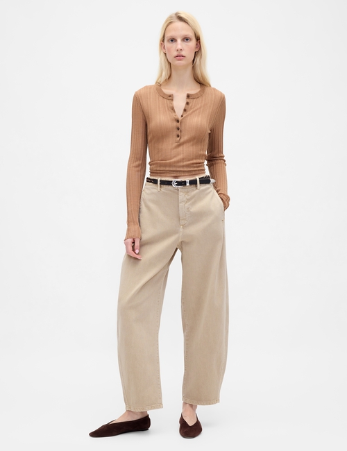 Mid Rise Twill Barrel Pants
