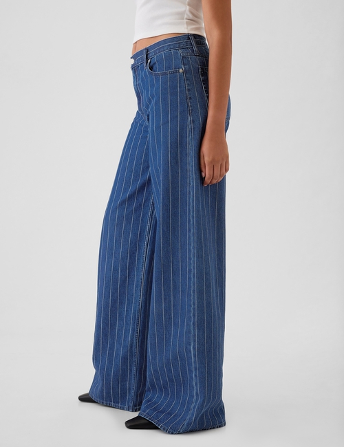 Mid Rise Pinstripe Baggy Jeans